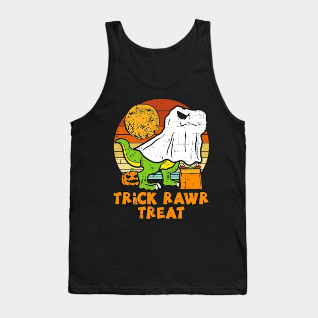 Trick Rawr Treat Dino Ghost T-rex Halloween Tank Top by Teewyld